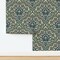 Damask Millefleur Blue Green French Farmhouse Provincial Classic Custom Removable Wallpaper by Spoonflower Peel & Stick Wallpaper 2FT Wide